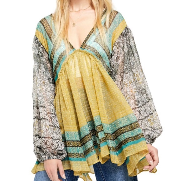 1️⃣9️⃣ NWT Free People Aliyah Green Printed Tunic - Picture 3 of 3